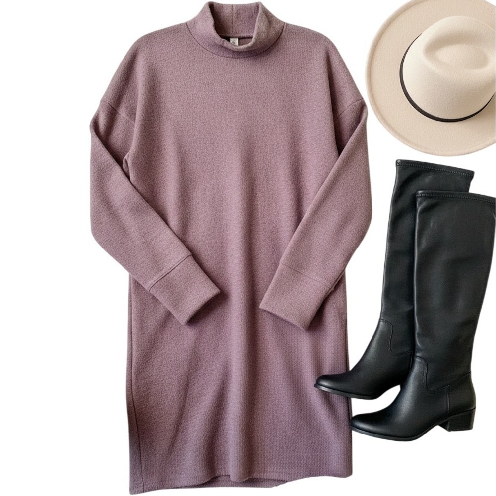 Mock Neck Sweater Dress Long Sleeve Casual Mini Dress Mocha Brown M